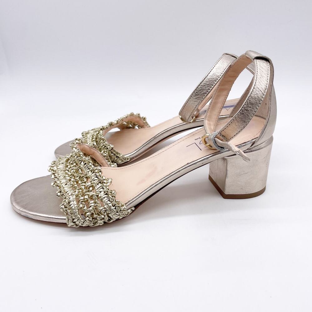 AGL Womens Crochet Penny Block Heel Ankle Strap Sandals Golden Platino EU40/US10 - Picture 2 of 10